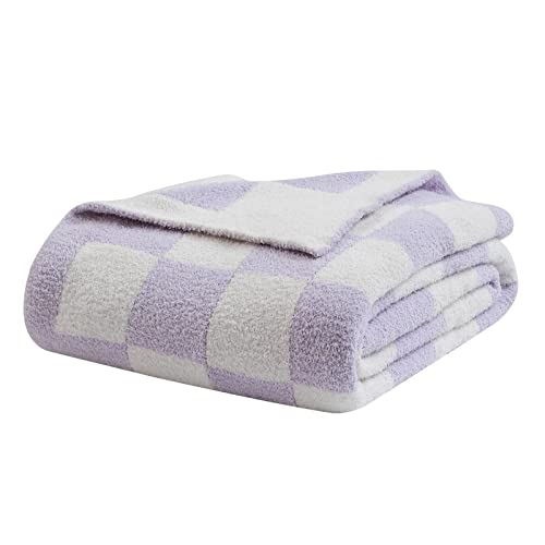 bearberry Fuzzy Checkerboard Grid Throw Blanket Soft Cozy Warm Microfiber Bed Blanket Decor for Couch Sofa Bed Travel Home (Purple, 60''x80'')