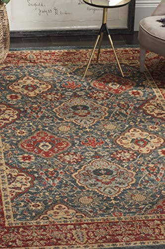 SAFAVIEH Traditional Rug for Living Room, Dining Room, Bedroom - Mahal Collection, Short Pile, in Navy and Red, 122 X 170 cm