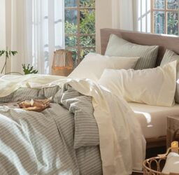MOOMEE Bedding Sheet Set 100% Washed Cotton Linen Like Textured Breathable Durable Soft Comfy (Cream White, Queen)