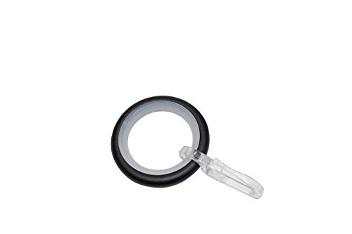 Gardinia Curtain rings for curtain rods with diameter 16 mm, with sliding insert and curtain hooks, 10 pieces, width 4.6 mm, inner diameter 25 mm, outer diameter 34 mm, metal, matte black