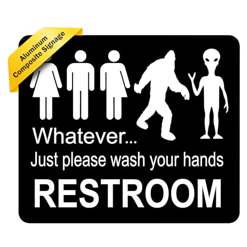 "Just Please Wash Your Hands Bathroom Sign - Bigfoot Alien Funny Signs - Inclusive Decor - Door & Wall Restroom Signs - 8.5""x10"""