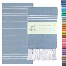 WETCAT Turkish Beach Towel Large 38x71 100% Cotton Quick Dry Pool Towels Oversized Sand Free Light Travel Towel for Adults Beach Accessories Gifts - Denim Blue