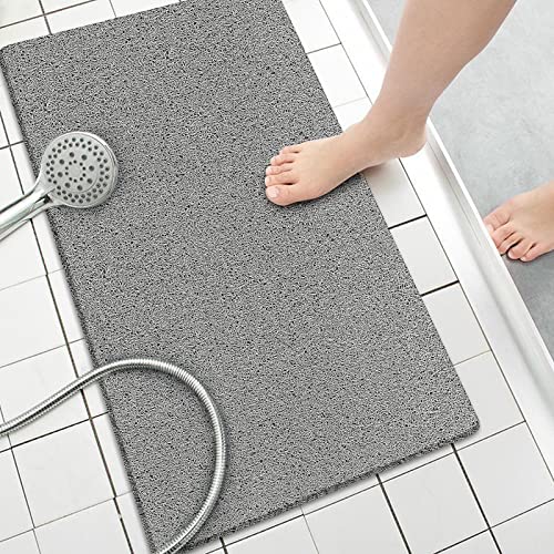 Shower Mat Non Slip Without Suction Cups, 32x17 Inch, PVC Loofah Bath Mat for Textured Tub Surface, Bathroom, Bathroom, Quick Drying (Grey)