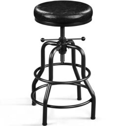 Yaheetech Rustic Round Adjustable Industrial Bar Stools, 1PCS Black