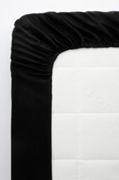 Jotex Zack Satin Fitted Sheet Exclusive Satin Made of Organic Cotton GOTS Certified Fitted Sheet with Elastic Band - Black, 120 x 200 cm
