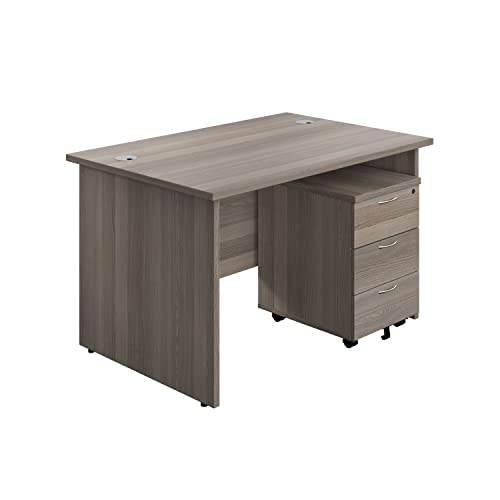 Office Hippo Panel Desk with 2 Mobile Storage Including Filing Drawer, A4, Foolscap, MFC, Grey Oak, 120 x 80 x 73 cm