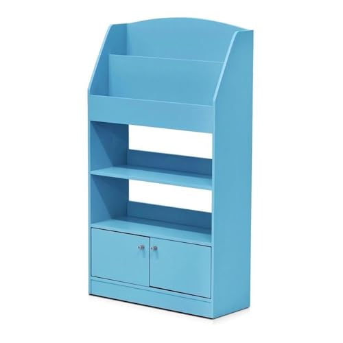 Furinno LOVA Book Shelf, Magazine Bookshelf, Bookcase with Storage Cabinet, 9.4 x 24.6 x 43.3, for Living Room, Bedroom, Home Office, Light Blue