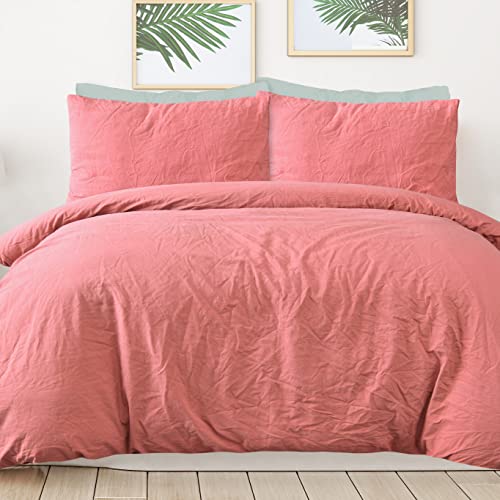 Sleepdown 100% Pure Cotton Plain Dye Dark Rose Duvet Cover Quilt Pillow Case Bedding Set Soft Easy Care - Single (135cm x 200cm)