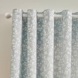 Catherine Lansfield Brooke Floral 66x72 Inch Lined Eyelet Curtains Two Panels Duck egg Blue