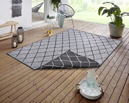NORTHRUGS Malaga Indoor and Outdoor Rug 120 x 170 cm - Reversible Rug Weatherproof Modern Geometric Pattern for Balcony Patio Garden Conservatory Kitchen Living Room Rug Waterproof in Night Silver