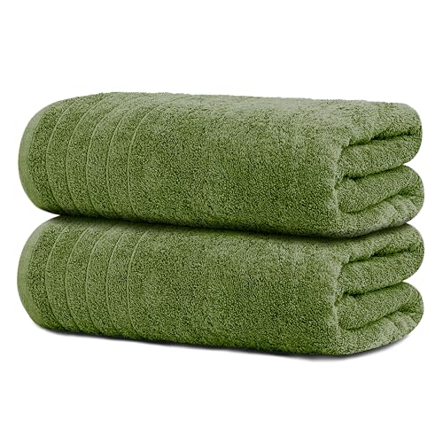 Tens Towels Pack of 2 Extra Large Bath Towel Sheets 35 x 70 inches, 100% Cotton, Larger & Lighter, Quicker to Dry, Lighter Weight, Super Soft and Absorbent, Oversized Bath Towels (Green)