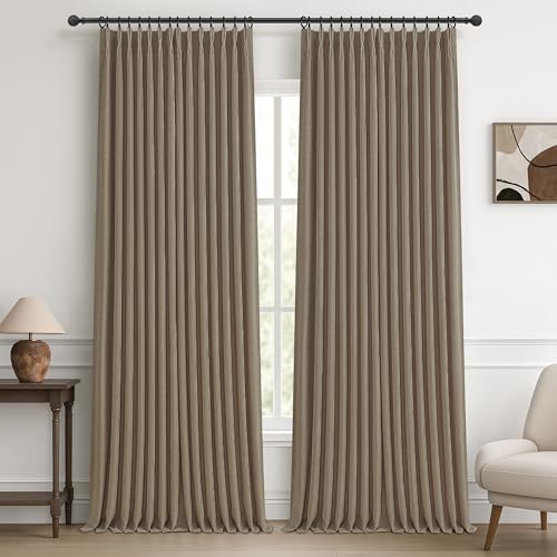Memory Trained Pinch Pleated Blackout Office Curtains 94 Inches Long 2 Panels Set, Linen Dual Layer Soundproof Insulated Classroom Aesthetic Windows Drapes 94-96 Inch Length with Hooks & Rings 40Wx94L