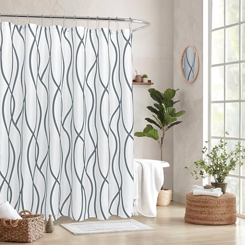 Biscaynebay Textured Fabric Shower Curtain 72x72 Inch, Dark Grey Printed Striped Linen Modern Hotel Luxury Quality Cloth Bathroom Curtains Machine Washable