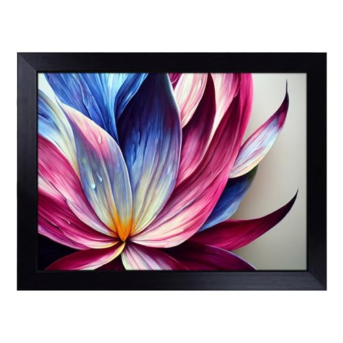 Lap Tray with Bean Bag Cushion, Colourful Floral Art Abstract - Handmade in the UK, Raised Wooden Edge, Padded Cushion, Heat-Resistant Wipe-Clean Surface, for Meals, Laptops and Crafts