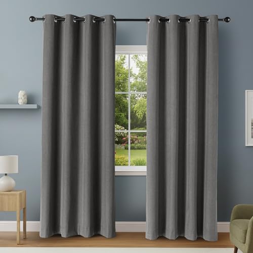 Amazon Basics 100% Blackout Curtains for Living Room & Bedroom, Eyelet Curtains, 2 Panels, 132 x 244 cm, Black