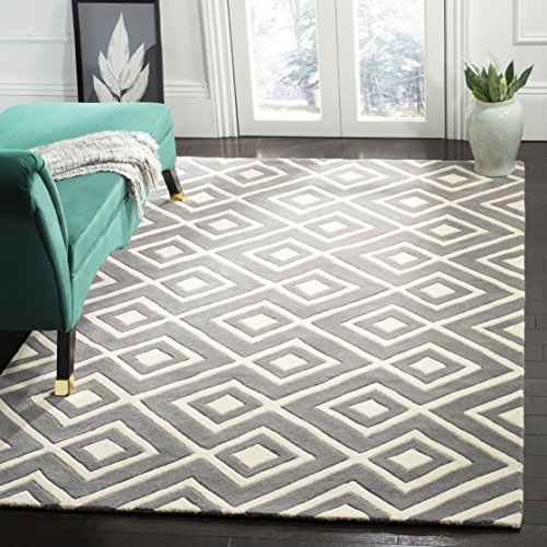 Safavieh Contemporary Indoor Hand Tufted Rectangle Area Rug, Chatham Collection, CHT742, in Dark Grey / Ivory, 122 X 183 cm for Living Room, Bedroom or Any Indoor Space