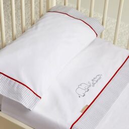 Burrito Blanco Flannel Sheet Set 510 - Flannel Sheets Cot 500 - Baby Sheets - Mini Cot 50 - Flannel - Elephant and Hippo Embroidery - White
