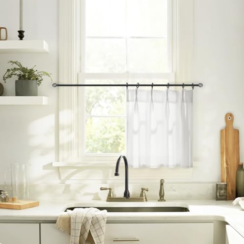 Small Window Curtains,Sheer Pinch Pleated Mini Narrow Linen Short Curtains for Kitchen,24 x 18 Inch Length,White
