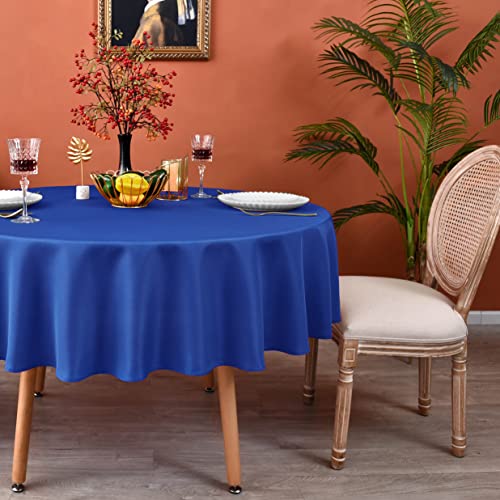 MEANMOY Royal Blue Round Tablecloth 48 Inch Water Resistant Table Cloth - 210 GSM Solid Washable Stain Resistant Circle Table Cloth Cover Wrinkle Free Wipe Clean Polyester for Wedding, Party, Banquet