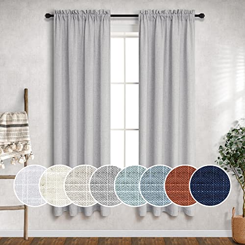 "Grey Curtains 38"" wide for the Bedroom, 2 Panels with Rod Pocket, Sackcloth Linen, Semi Sheer, Light Filtering, Narrow, Dove Grey, for Small Windows, 38"" wide x 63"" long"