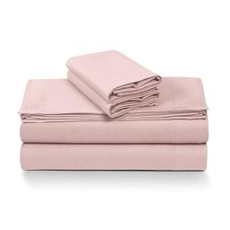Tribeca Living King German Flannel Deep Pocket Bed Sheet Set, 200-GSM Heavyweight Cotton, 4-Piece Bedding Set, Light Pink