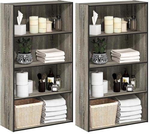 Furinno Pasir 4 Tier Open Shelf, French Oak (Pack of 2)