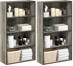 Furinno Pasir 4 Tier Open Shelf, French Oak (Pack of 2)