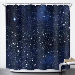 Riyidecor Night Sky Space Shower Curtain (No Glitter) Star Bathroom Decor 72Wx72H Inch Backdrop Dark Blue Cosmic Starry Fantasy Galaxy Universe Outer Space Fabric Waterproof 12 Plastic HooksRY-KKCQ