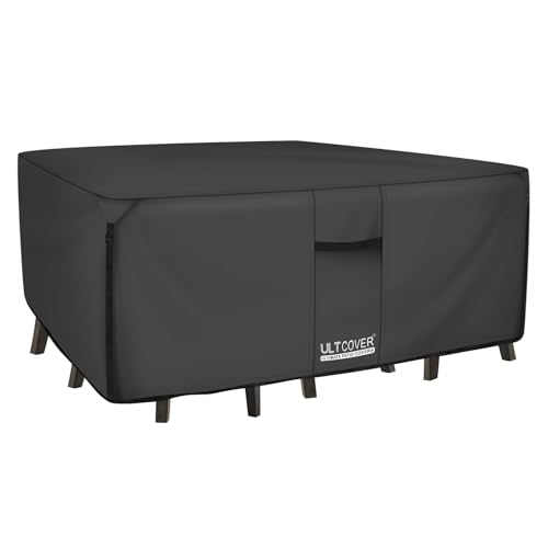 ULTCOVER 600D Tough Canvas Heavy Duty Rectangular Patio Table and Chair Cover - Waterproof Outdoor General Purpose Furniture Covers 76Lx54Wx28H inch, Black