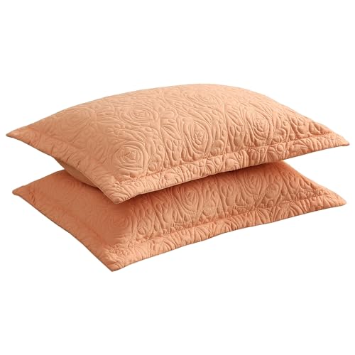 MarCielo 2-Piece Embroidered Pillow Shams, Decorative Microfiber Pillow Covers Set (Peach Fuzz, King)
