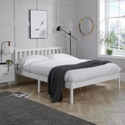 Home Source Florida Solid Wood Low End Bed Frame, Natural Wood, White, 4ft 6in Double
