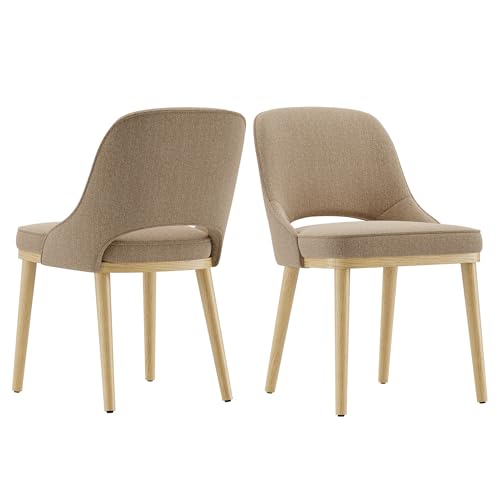 Dining Chairs Set of 2, Upholstered Dining Room Chairs with Chenille Fabric, Ergonomic Backrest, High Density Cushion & Rubber Wood Frame, Modern Kitchen Chairs for Dining Room, Living Room, Camel