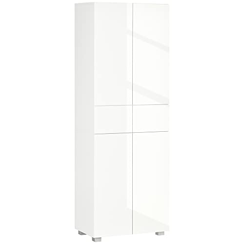 HOMCOM 4-Door Kitchen Cupboard Tall Freestanding 5-Tier High Gloss White