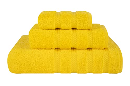 American Soft Linen Premium 3 Piece Towel Set, 1 Bath Towel 1 Hand Towel 1 Washcloth, 100% Cotton Turkish Towels for Bathroom, Yellow Towel Set
