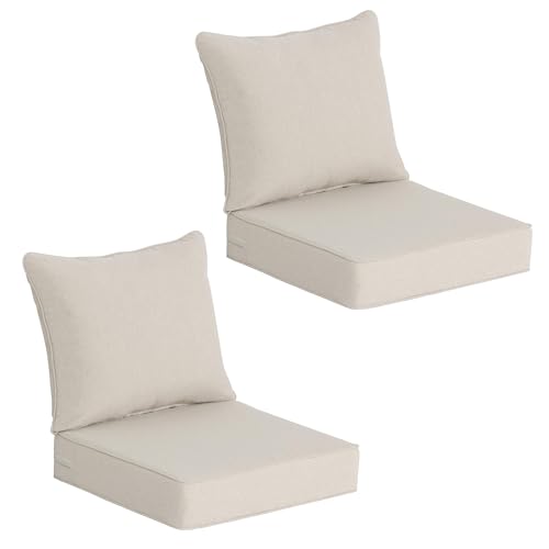 COZYVIDA Indoor/Outdoor Deep Seat Patio Cushions seat(24x24x4.7 inch),Back(25x22.5 inch) : Resilient Foam Filling, Weather Resistant Patio Cushions,2 Sets,Putty