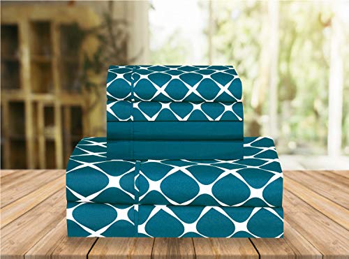 Elegant Comfort Luxury Soft Bed Sheets Bloomingdale Pattern 1500 Thread Count Percale Egyptian Quality Softness Wrinkle and Fade Resistant (6-Piece) Bedding Set, Queen, Teal