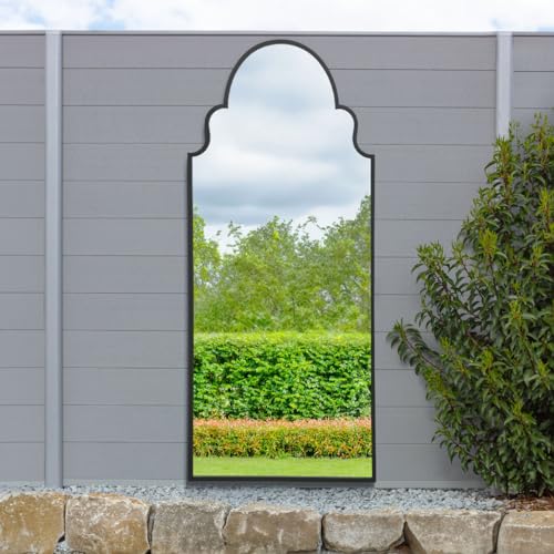 "MirrorOutlet The Arcus - Black Framed Modern Full Length Arched Leaner Wall Garden Mirror 79"" X 33"" (200CM X 85CM) Silver Mirror Glass with Black All weather Backing."
