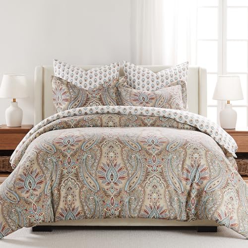 Levtex Home - Kasey Comforter Set - King Comforter + Two King Pillow Cases - Paisley - Red, Beige, Maroon, Taupe and Blue - Comforter (106 x 94in.) and Pillow Case (36 x 20in.) - Cotton