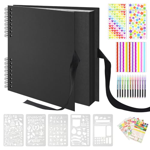Woobroo Large Scrapbook Photo Album 29x21.5 cm, Memory Book with Accessories, DIY Gift Scrapbooking Kits for Adults, Baby, Wedding, Guest Book, Black