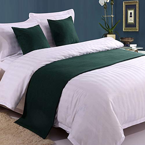Mengersi Solid Bed Runner Scarf Protector Slipcover Bed Decorative Scarf for Bedroom Hotel Wedding Room (Full/Queen, Dark Green)