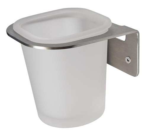 Croydex Columba Wall Mounted Bathroom Glass Toothbrush Holder - Bathroom Basin Accessories - Industrial Style - Frosted Glass Cup - Stainless Steel Bracket - Fixings Included