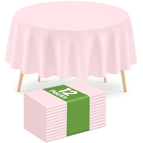 Mulbozy 12 Pack Pink Round Tablecloth, 84 Inches Plastic Table Cover, Premium Disposable Round Party Tablecloth for Restaurant Dinners, Wedding, Grad Party, Baby Shower, Outdoor Camping
