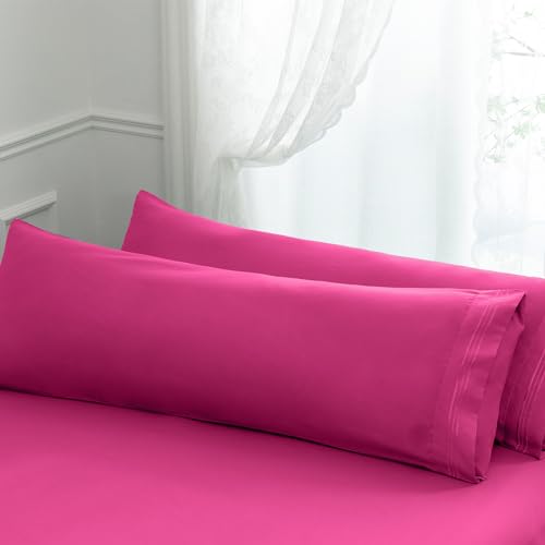 "Aormenzy Microfiber Pillow Cases, Body Size, Hot Pink, Set of 2 - 1800 Thread Count, Soft Body Pillow Covers, Wrinkle Resistant, Envelope Closure, 20"" x 54"""