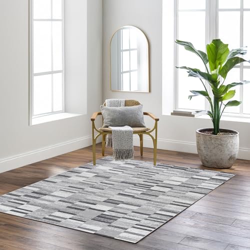 Surya Livabliss Bhaumi Ariola Geometric Design – Scandi Style Living Room 120x170 cm, Dining, Kitchen, Neutral Abstract Pattern, Boho Style, Easy Care Pile, Black Grey White