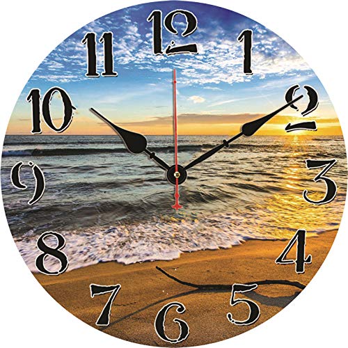 TAHEAT Beach Waves Wall Clock, Silent Non Ticking Battery Operated Clocks, Easy to Read Decorative Wall Clock for Bedroom/Kitchen/Living Room/Bathroom, 14 Inch