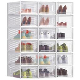 SONGMICS Shoe Boxes, Pack of 18 Stackable Shoe Storage Organisers - Foldable and Versatile for Sneakers, Fit up to UK Size 8, Cloud White, Dennys Collection LSP18SWT