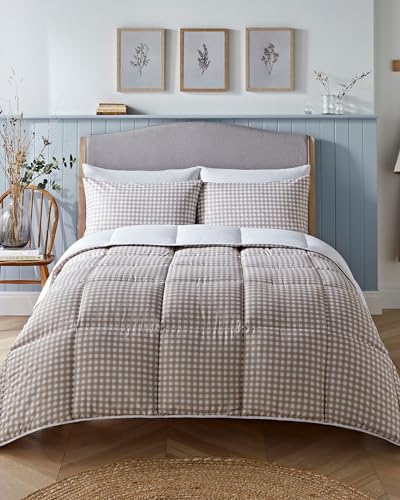 Night Lark Coverless Duvet and Pillowcase Set, Gingham Collection – Coverless Duvet Single 4.5 Tog with Advanced Smartfil® Fibre, Machine Washable, Hypoallergenic – Taupe, Single Bed Size