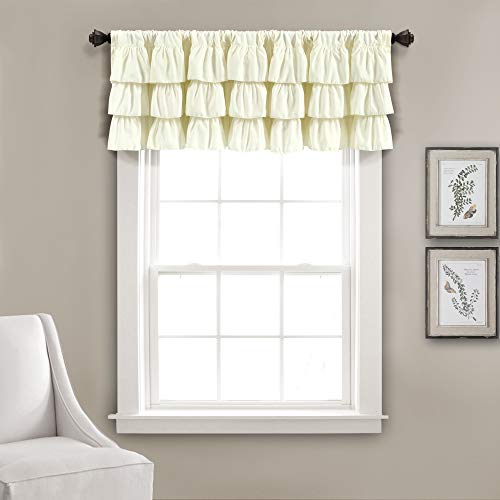 Lush Decor Belle Valance Shabby Chic Style Single Curtain, 18” x 84”, Ivory