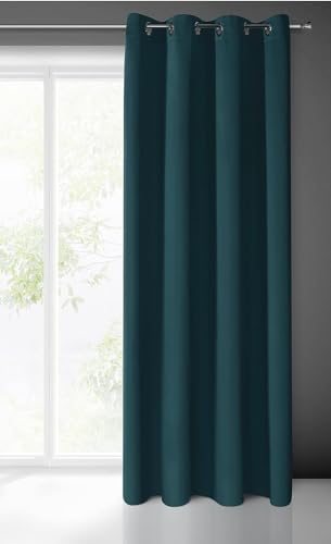 Eurofirany LOGAN Extra Long Blackout Curtain - 1 Unit. Eyelets, Light blocking, Room Darkening Bedroom Living Room, W55 x L106, Petrol