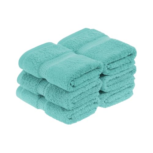 Superior Egyptian Cotton Pile Face Towel/Washcloth Set of 6, Ultra Soft Luxury Towels, Thick Plush Essentials, Absorbent Heavyweight, Guest Bath, Hotel, Spa, Home Bathroom, Shower Basics, Turquoise